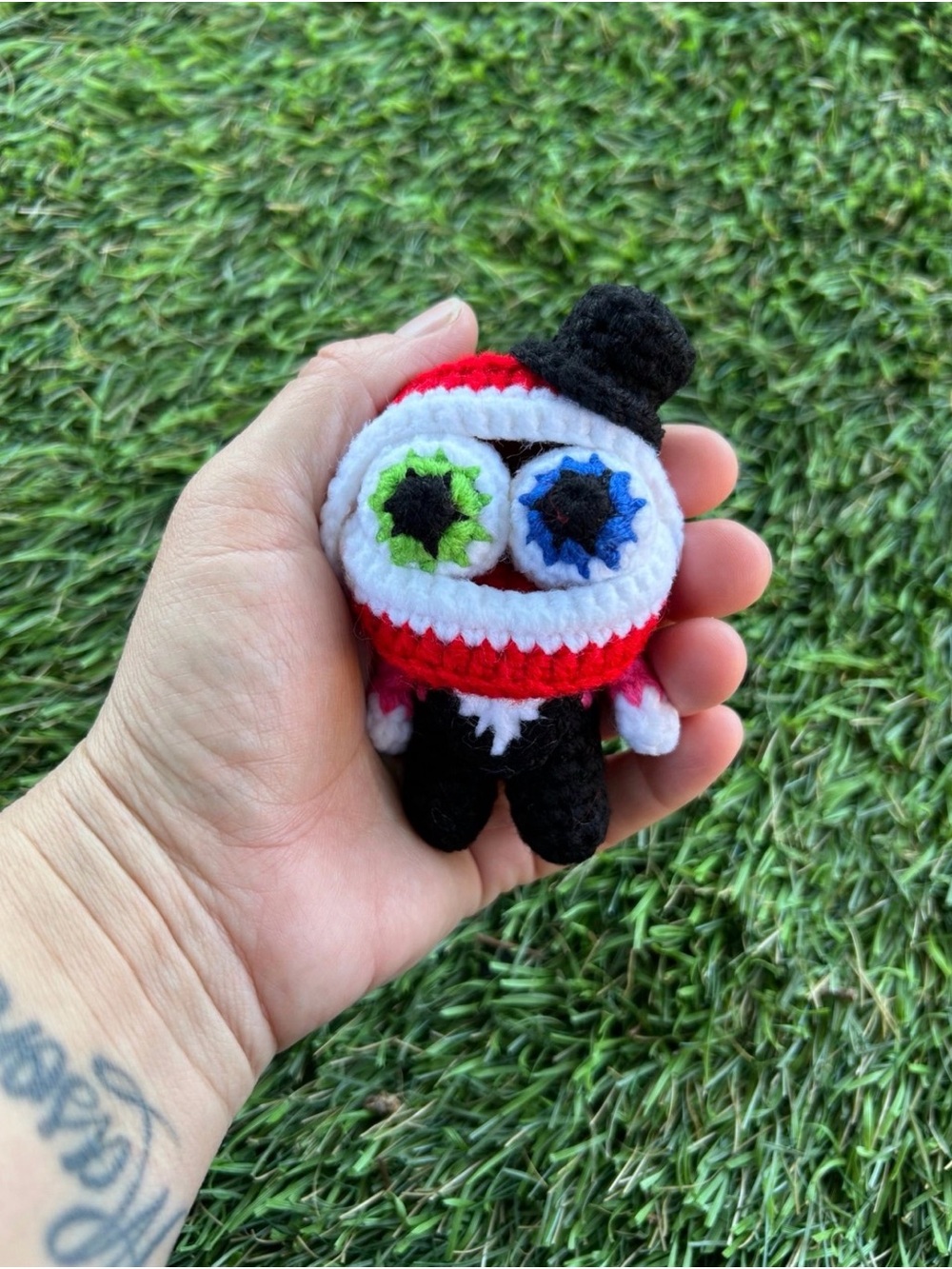 Handmade Red & Black Crochet Monster Plush - Cute Plush Toy
